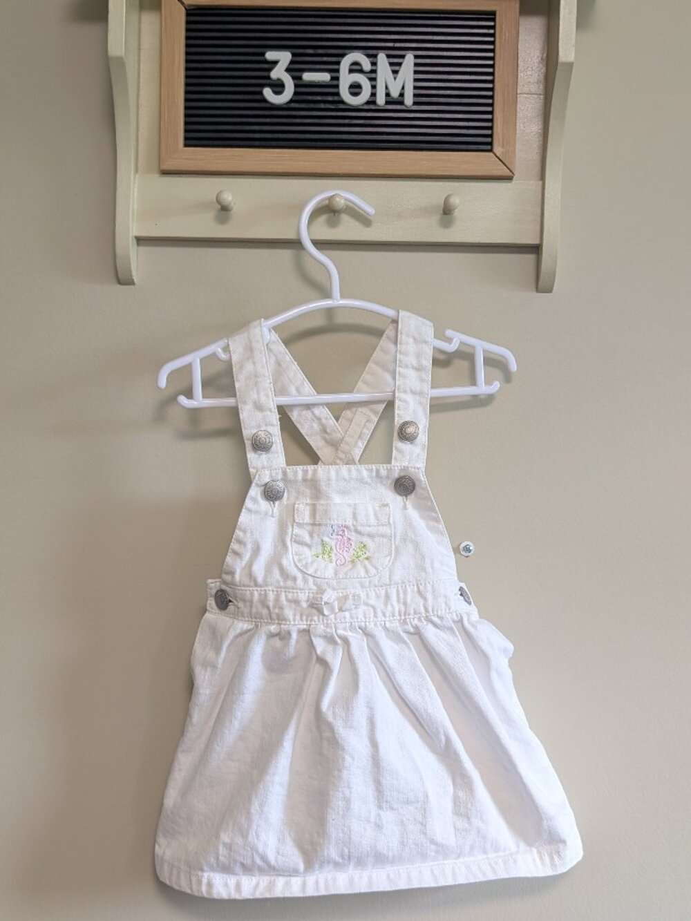Vintage Baby Gap 3-6M White Embroidered Overall Dress